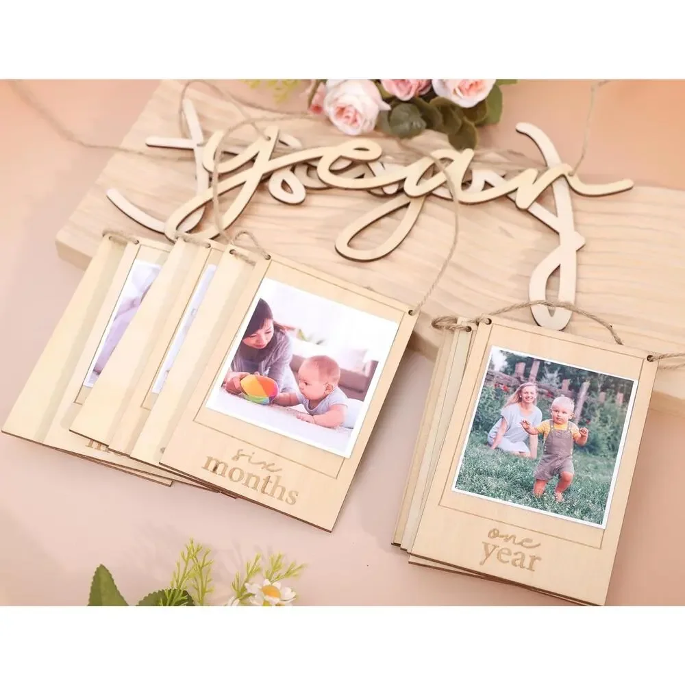 MADENG Wood First Year Monthly Photo Banner – 80” Baby Milestone Garland